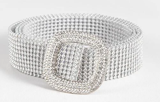 Rhinestone Square Buckle Belt - Silver