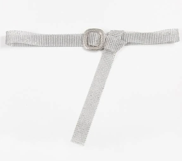 Rhinestone Square Buckle Belt - Silver