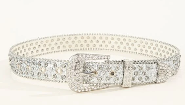 Jolly Roger Rhinestone Buckle Belt -Silver
