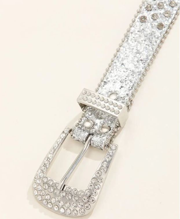 Jolly Roger Rhinestone Buckle Belt -Silver