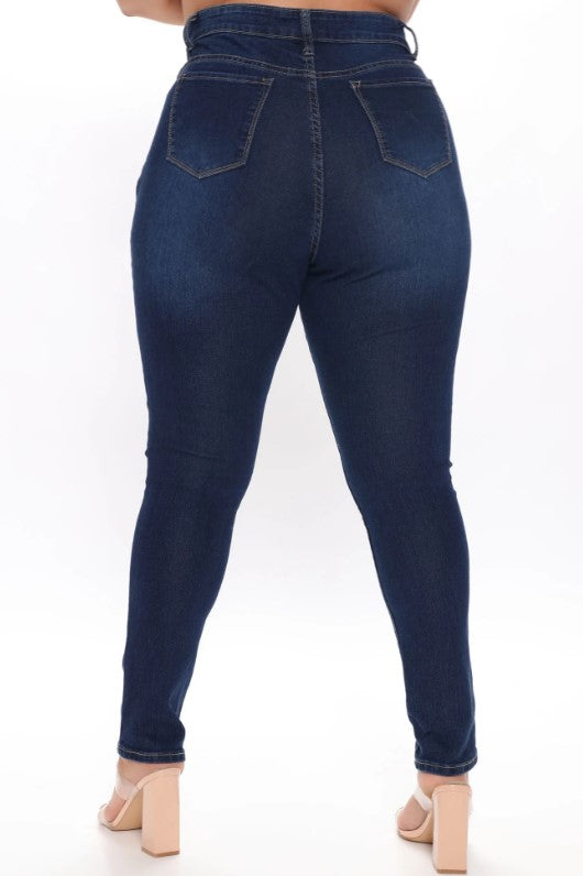 Distressed Mid Rise Jeans - Blue