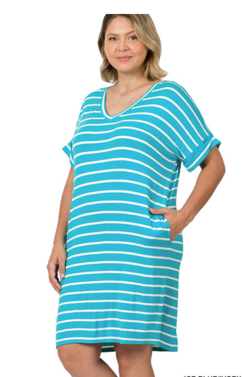 Wanda Stripe Dress- Ice Blue