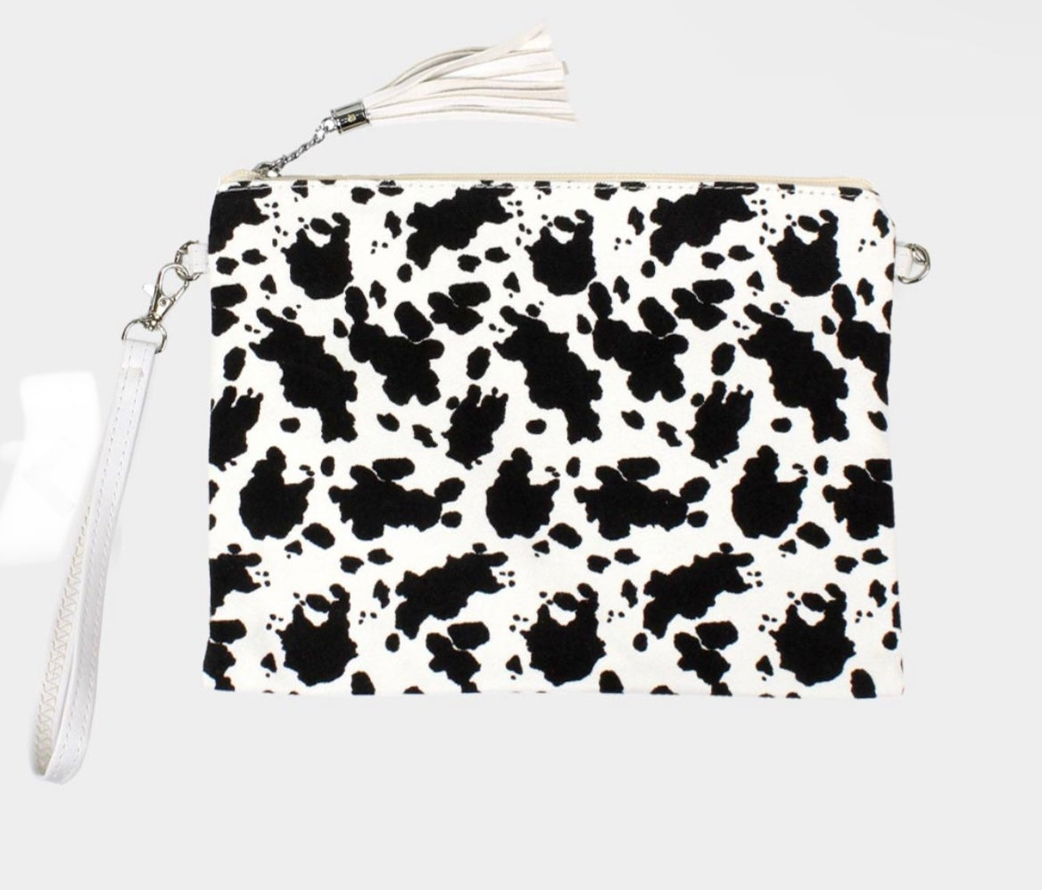 Cow Patterned Wristlet Clutch / Crossbody Handbag