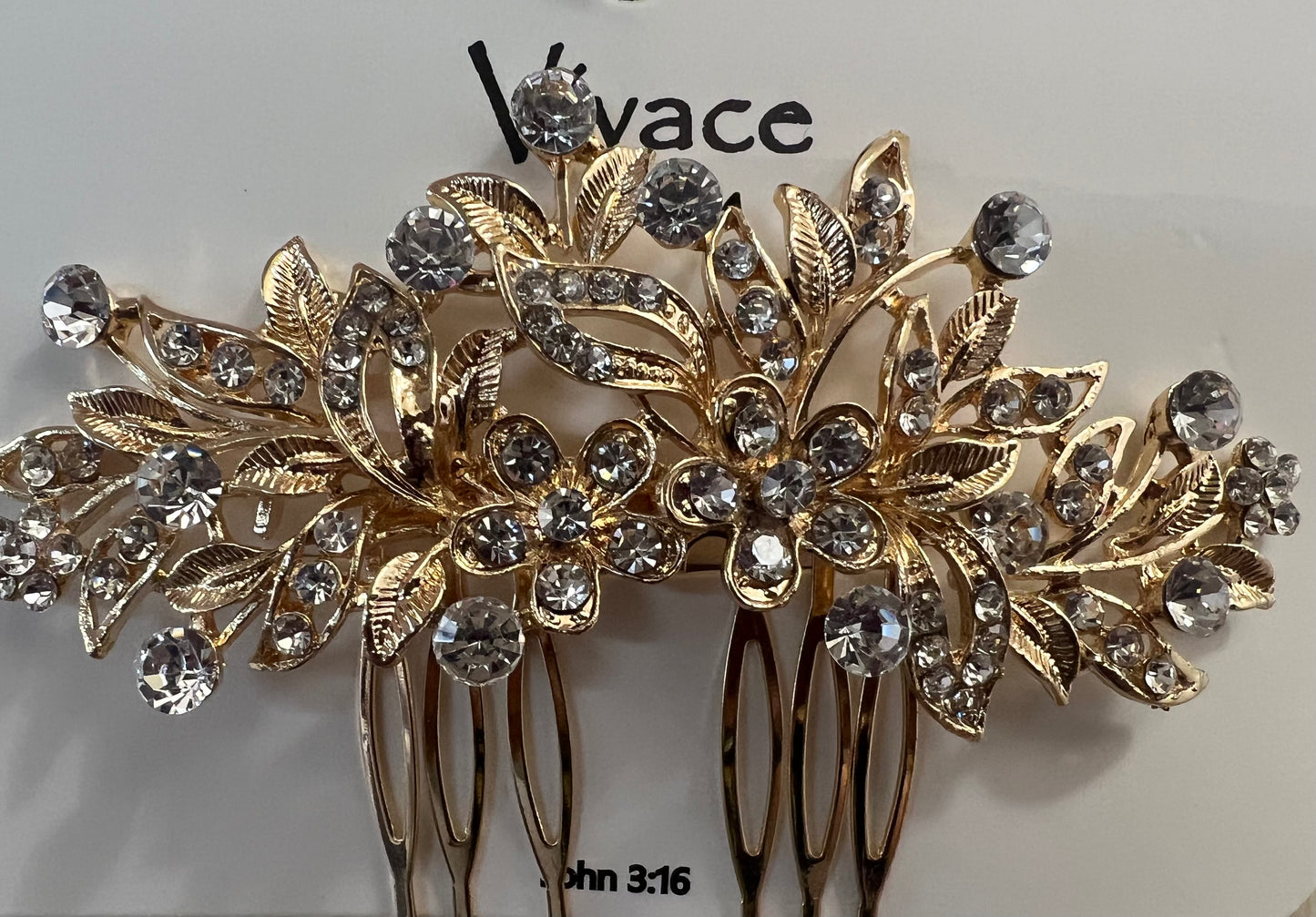 Rhinestone Floral Hair Comb - Gold