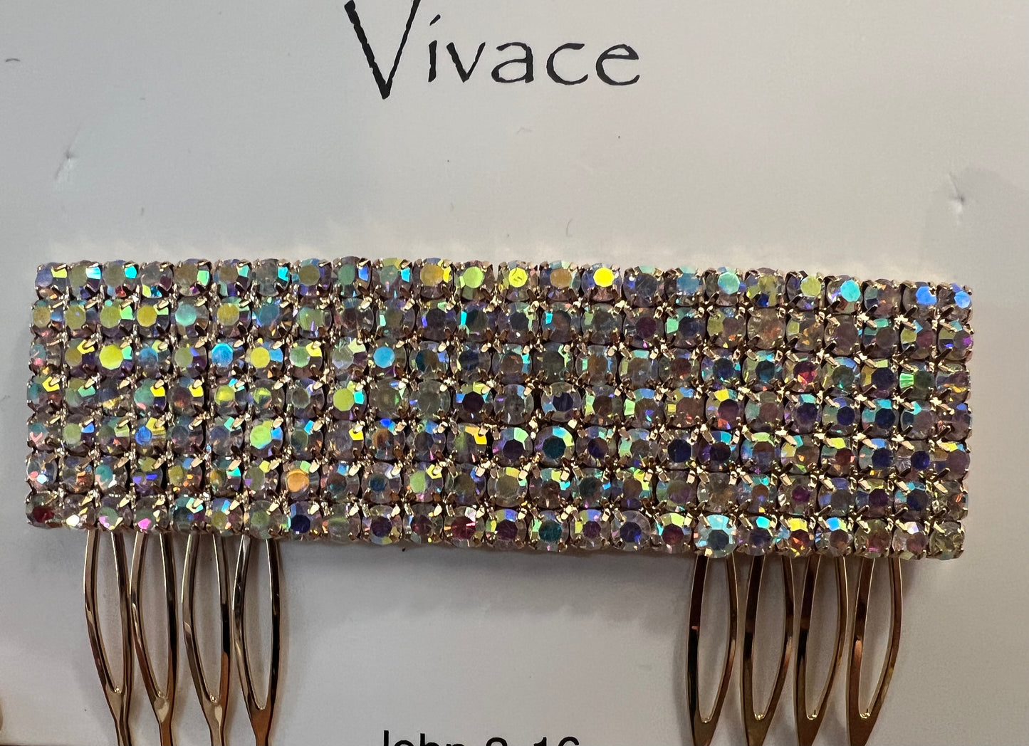 Iridescent Rhinestone Hair Comb -Gold