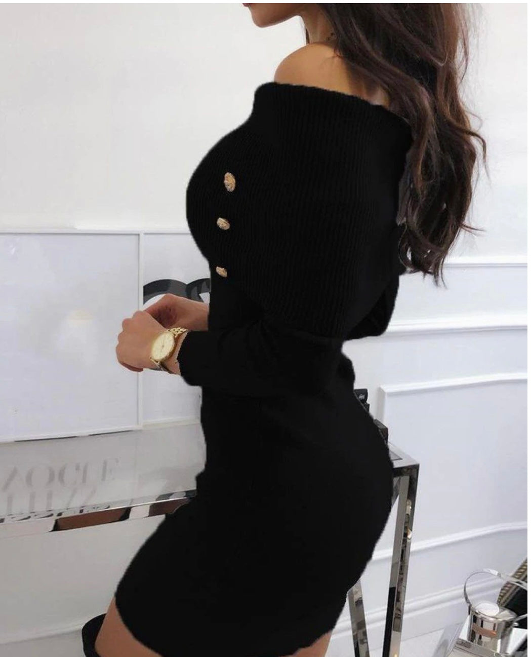 Off Shoulder Knit Top- Black