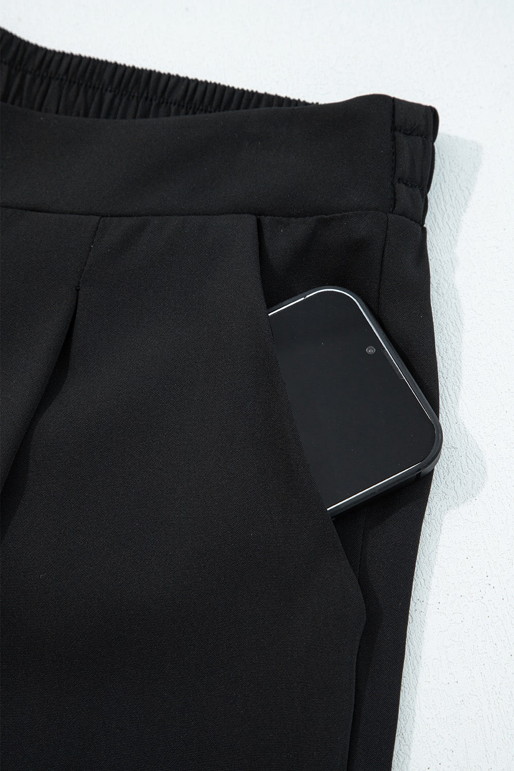 High-Waist Black Wide-Leg Pants with Pockets Black