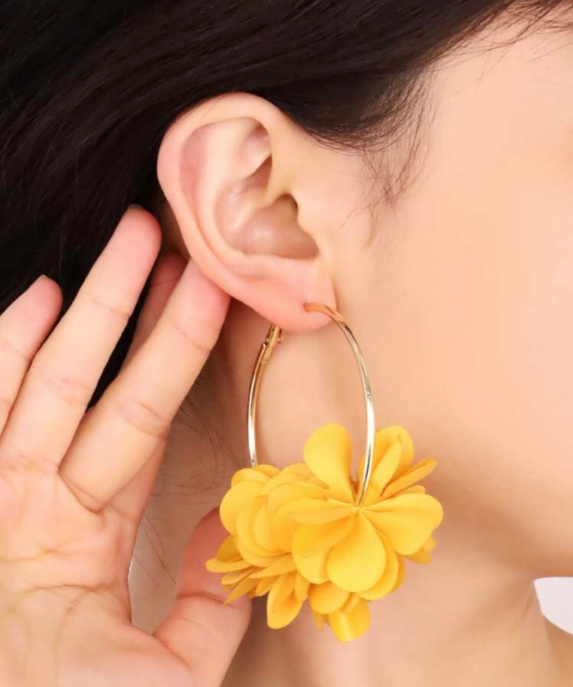 Floral Hoop Earring- Yellow