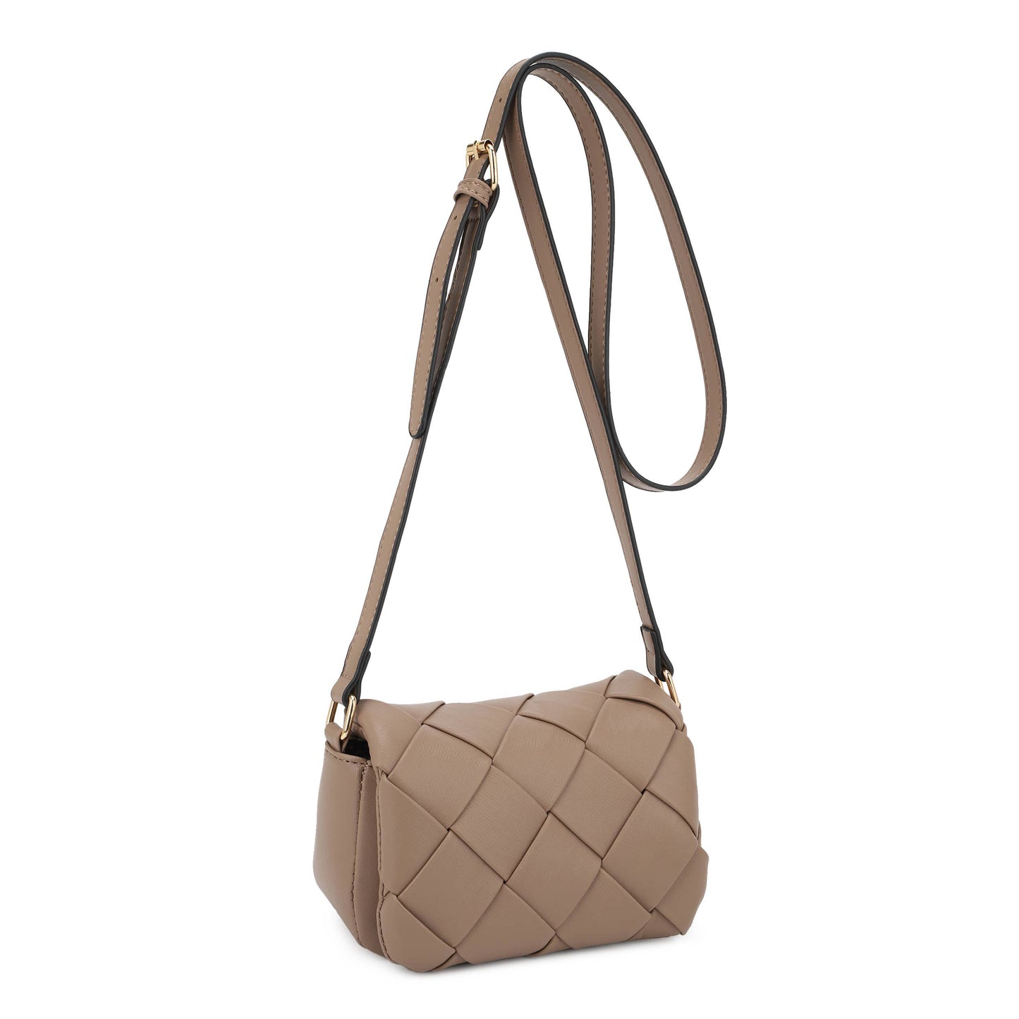 Emily Mini Trendy Woven Crossbody Bag for Women – Quilted Vegan Leather Shoulder Purse in Khaki