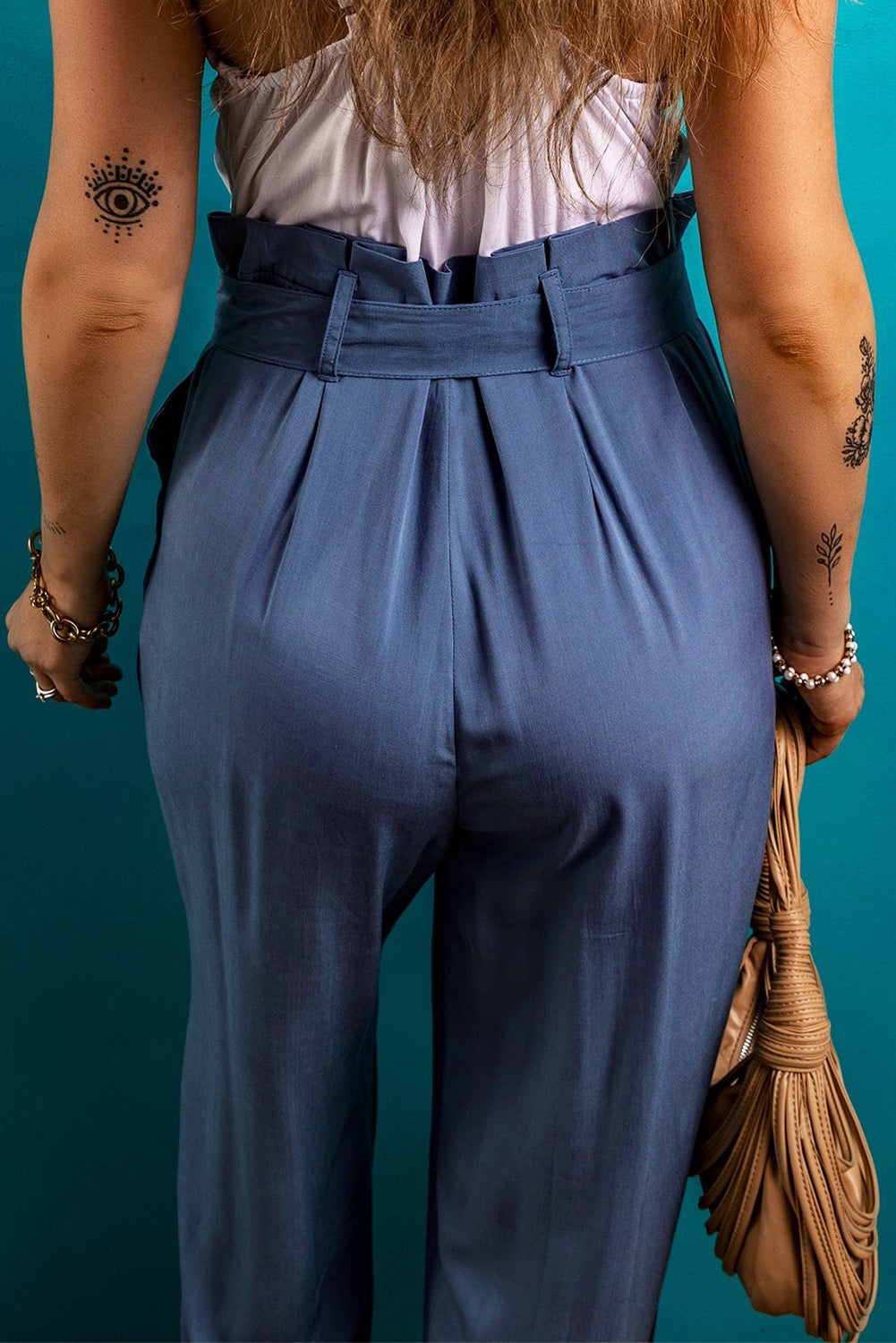 Front pleated Wide Leg Pants - Blue
