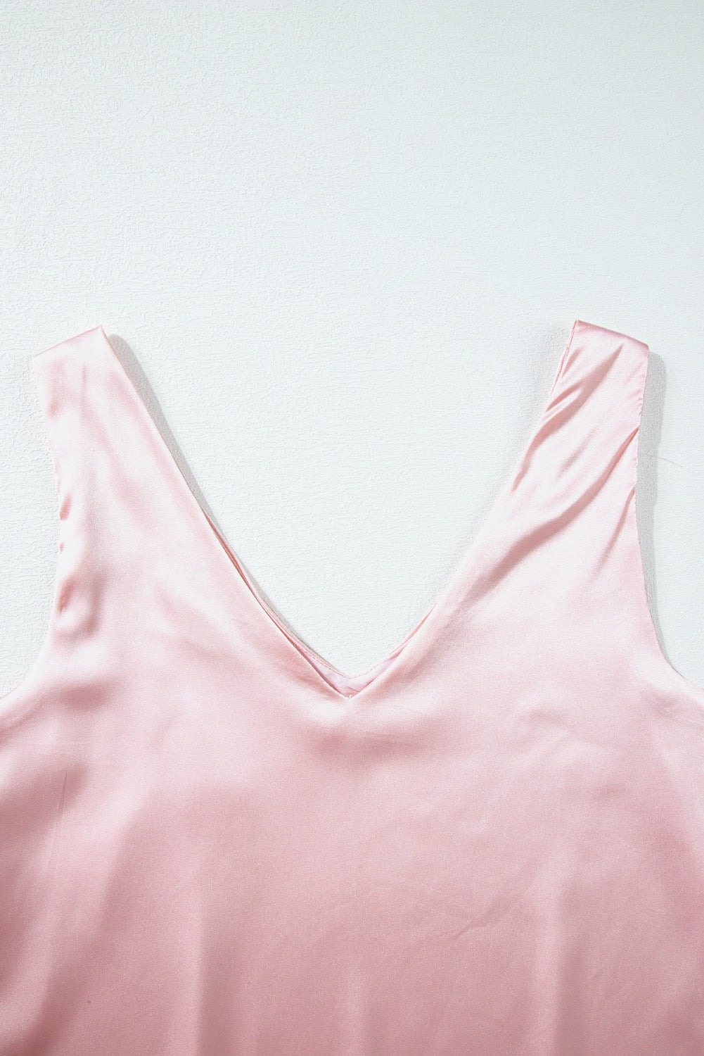 Blush Satin V-Neck Tank Top for Women – Casual Sleeveless Blouse, Elegant Layering Top for Work or Evening