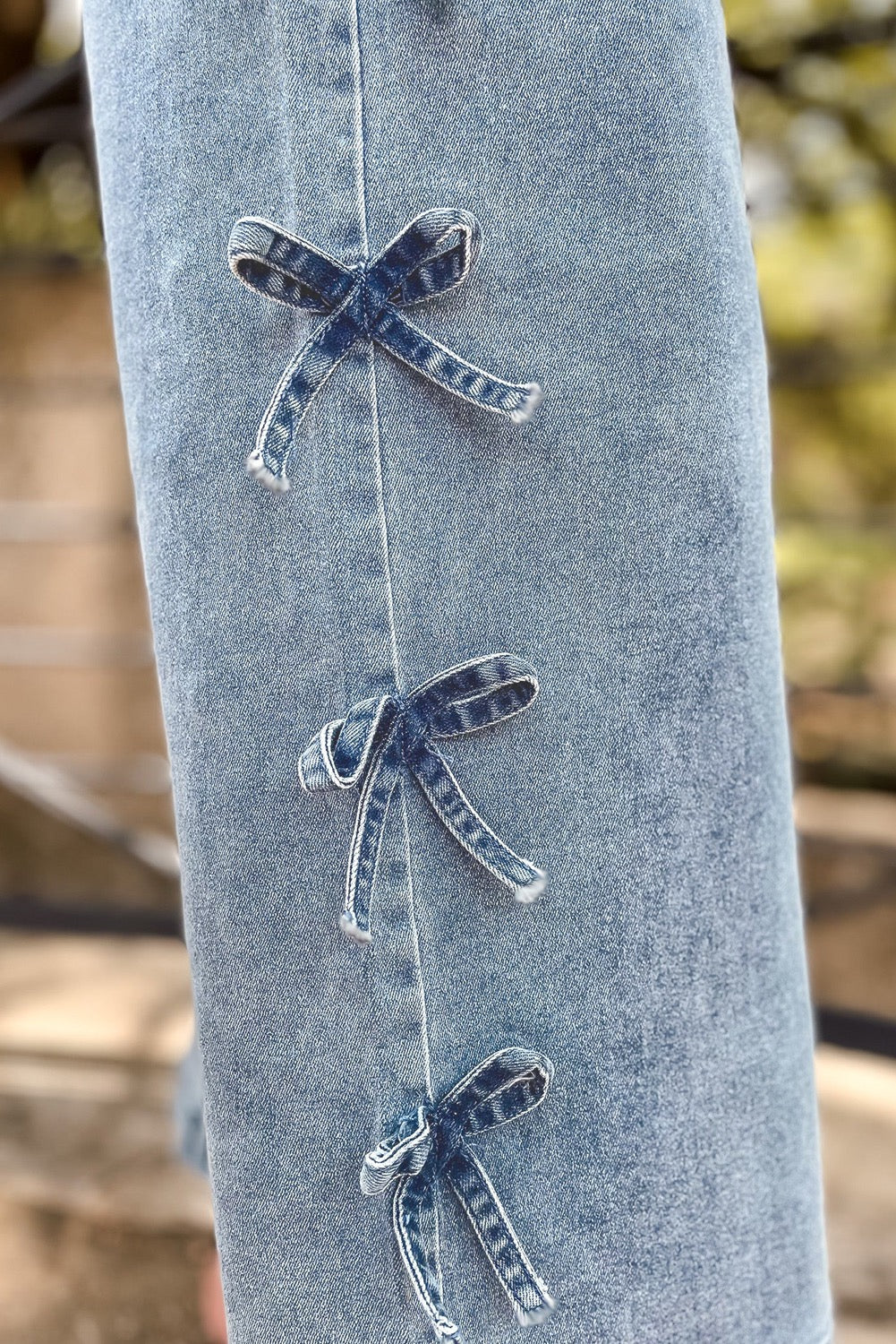 Denim Bow-Detail Wide-Leg Jeans