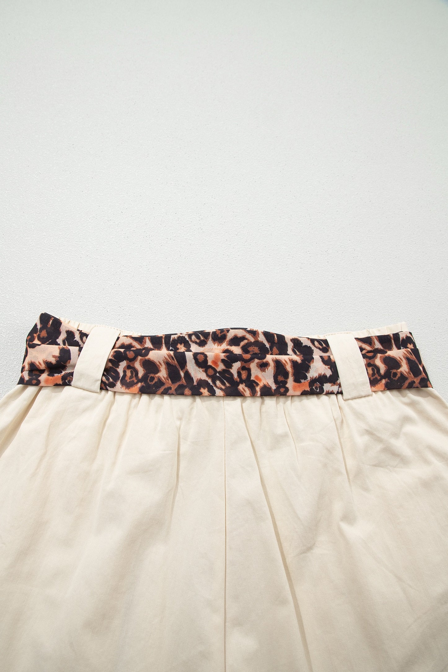 Leopard Print Belted High Waisted Beige Shorts for Women | Chic Summer