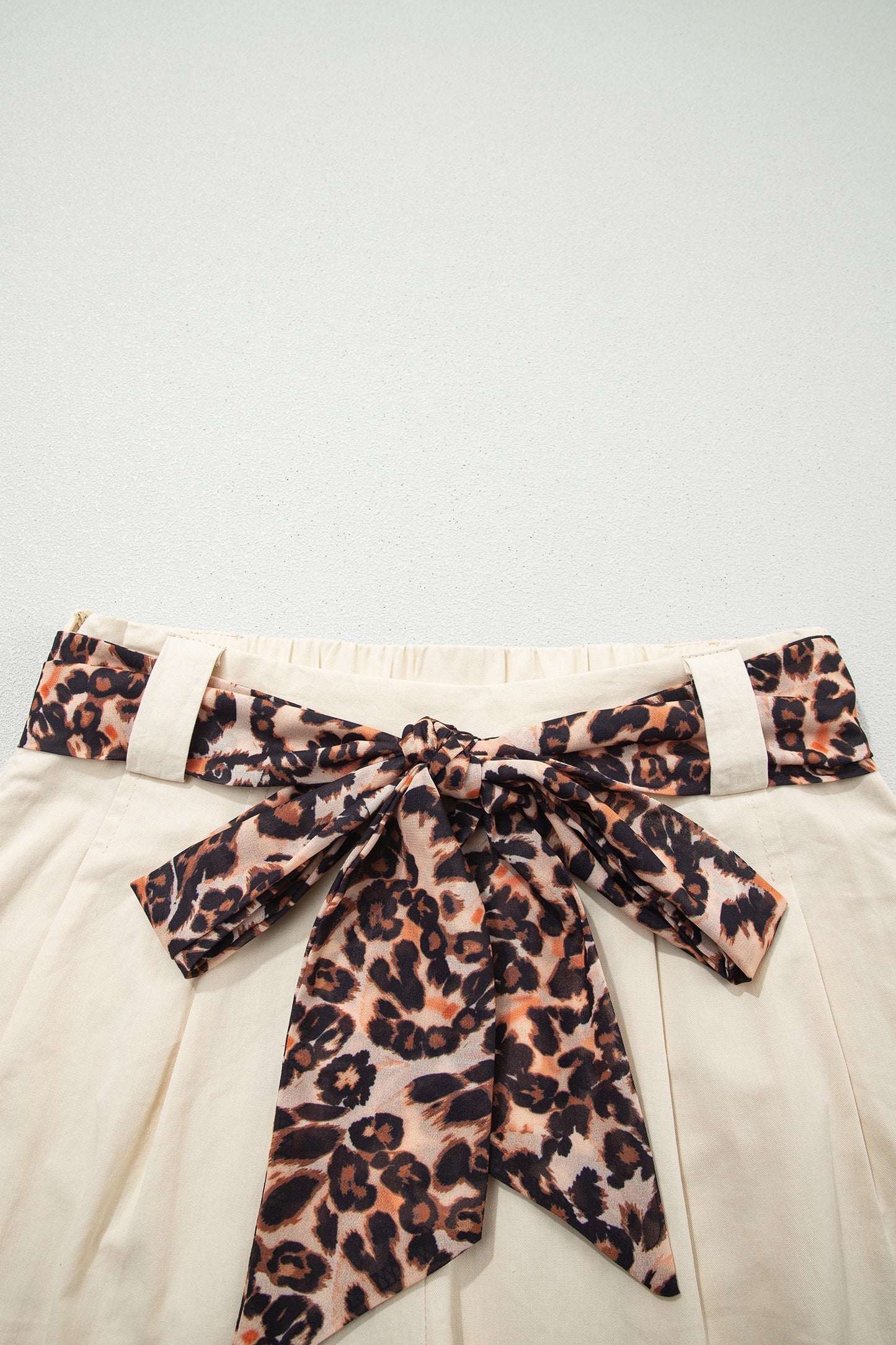 Leopard Print Belted High Waisted Beige Shorts for Women | Chic Summer