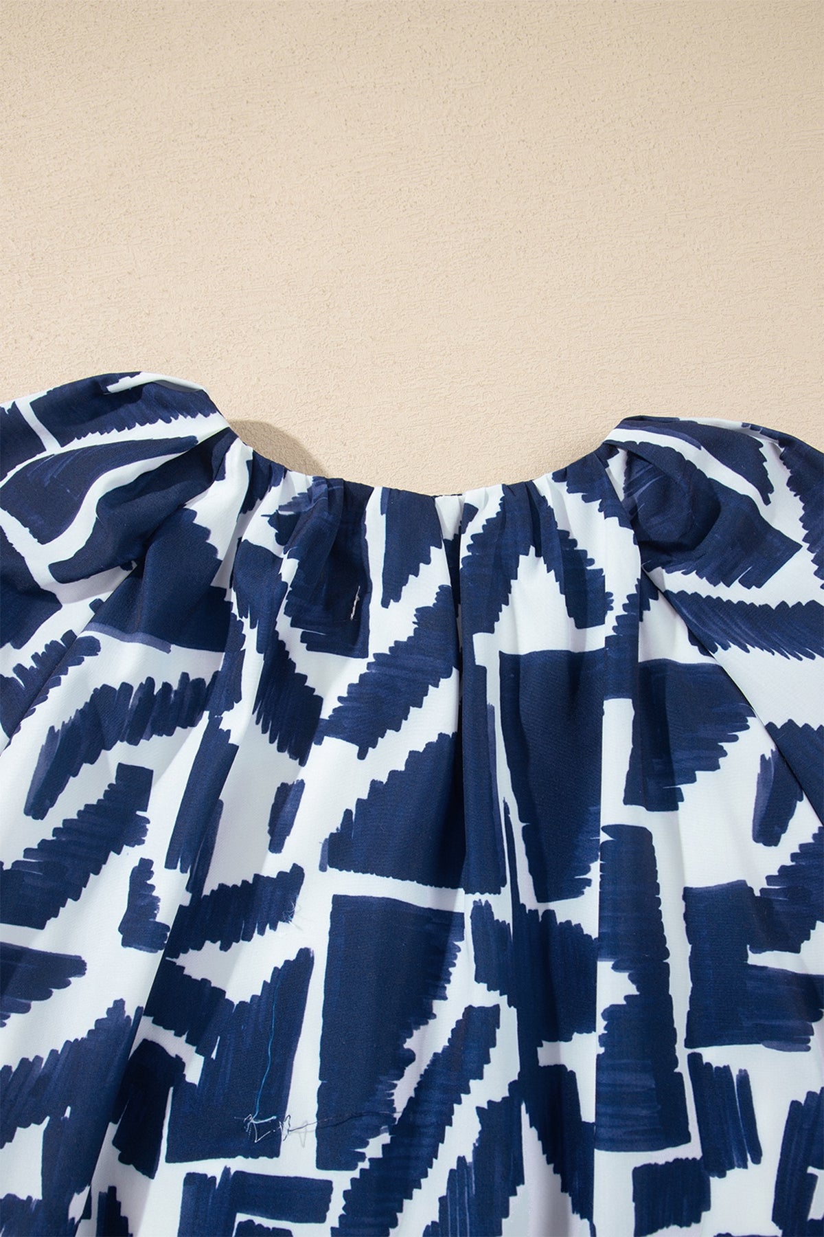 Navy & White Abstract Print Belted Zip Front Dress