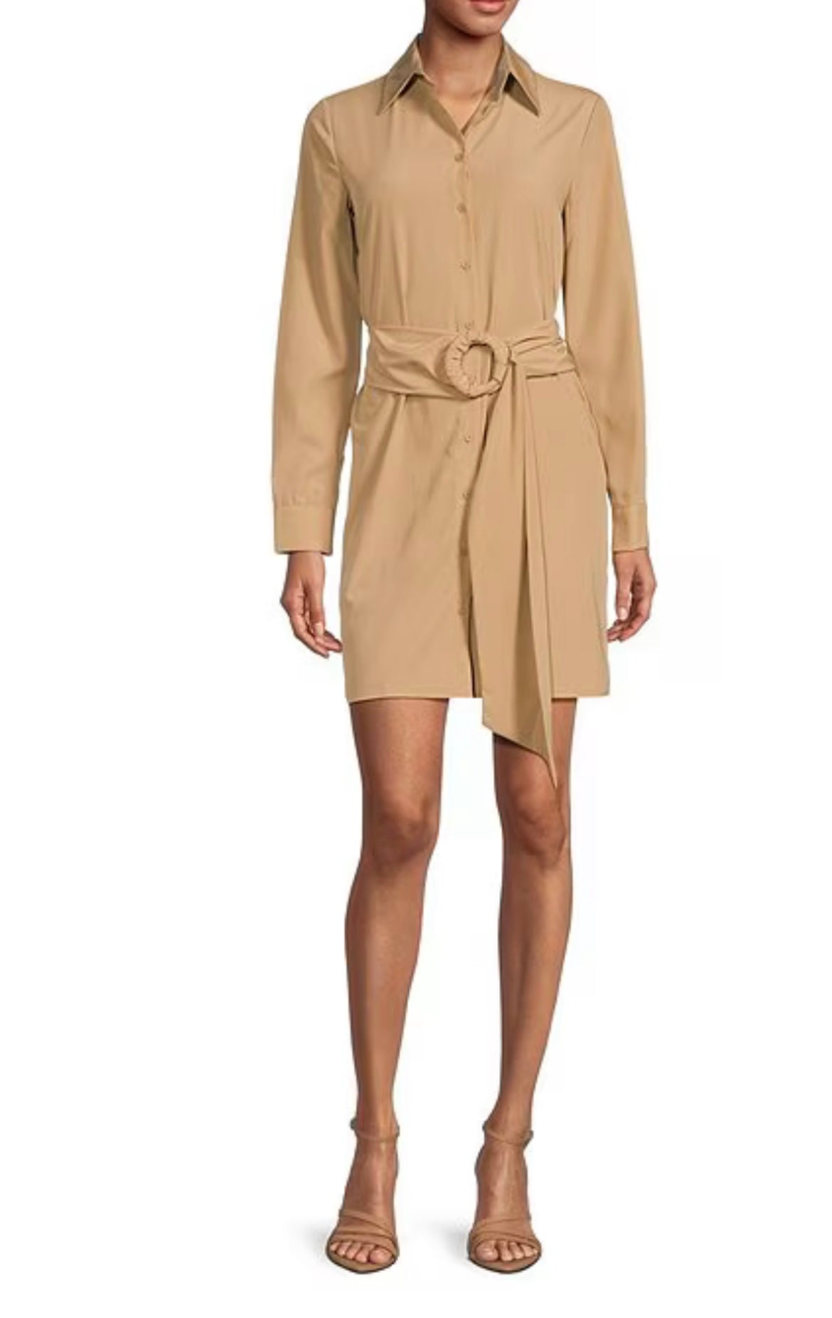 Front Button Shirt Dress- Khaki