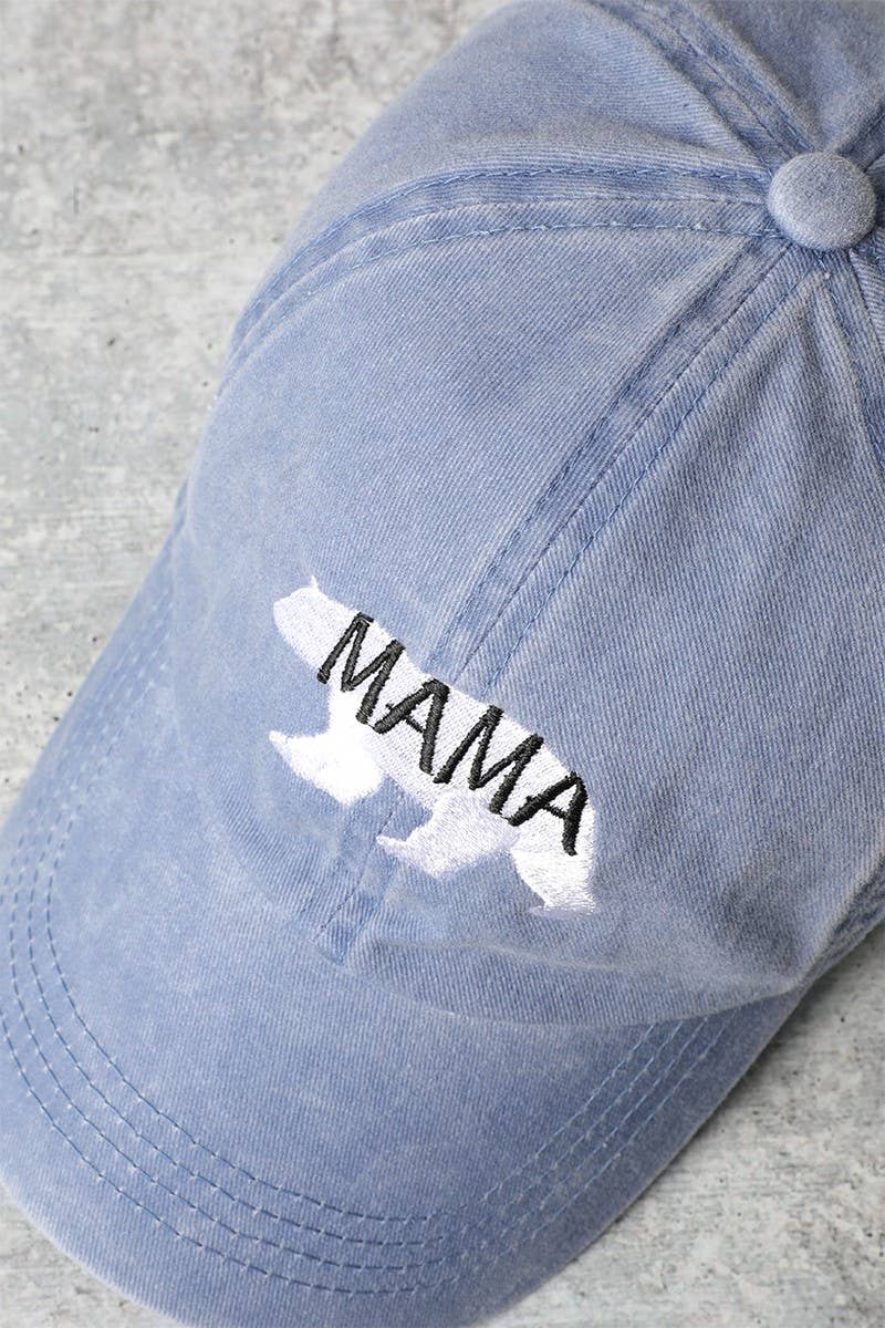 Mama Bear Embroidered Denim Baseball Cap – Light Blue Adjustable Mom Hat
