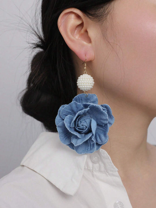 Pearl Rose Denim Earrings