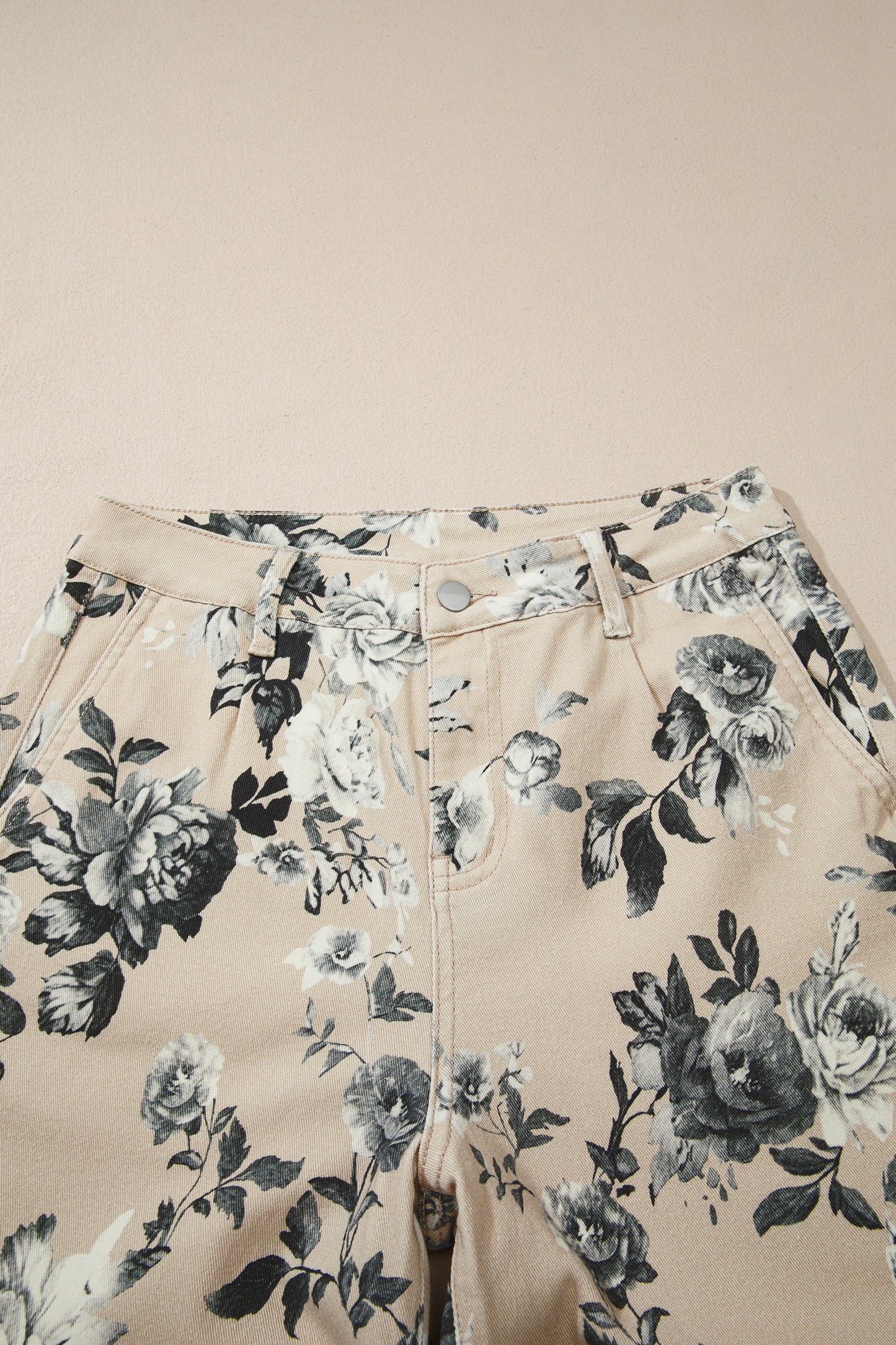 Vintage Bloom Beige Floral Wide Leg Denim Pants