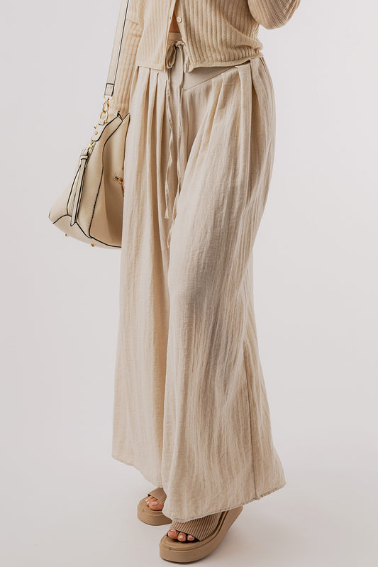 Front Tie Wide Legs Pants- Beige