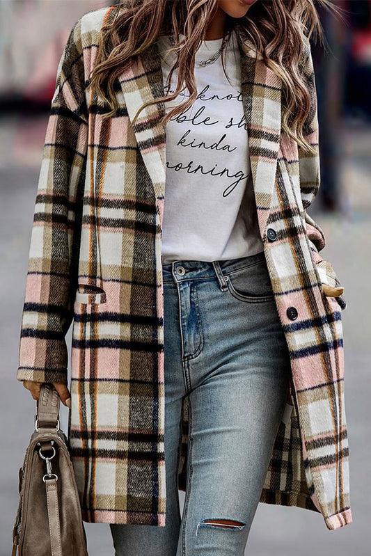 Plaid Button Up Jacket - Pink