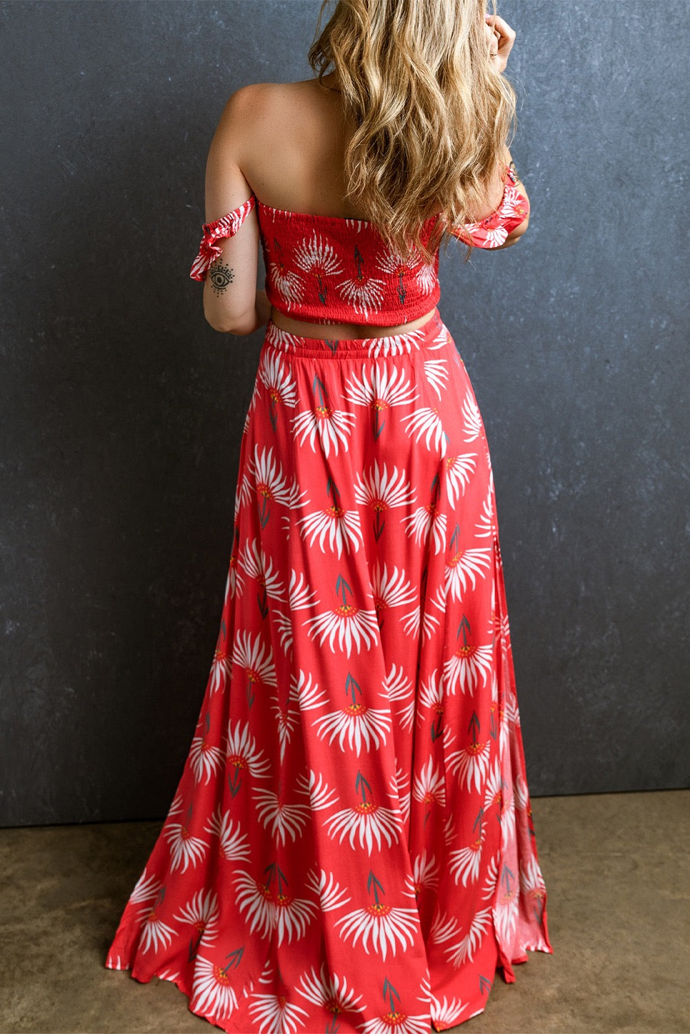 Women’s Tropical Floral Two-Piece Maxi Skirt Set | Off-Shoulder Boho Top & Skirt Vacation Outfit