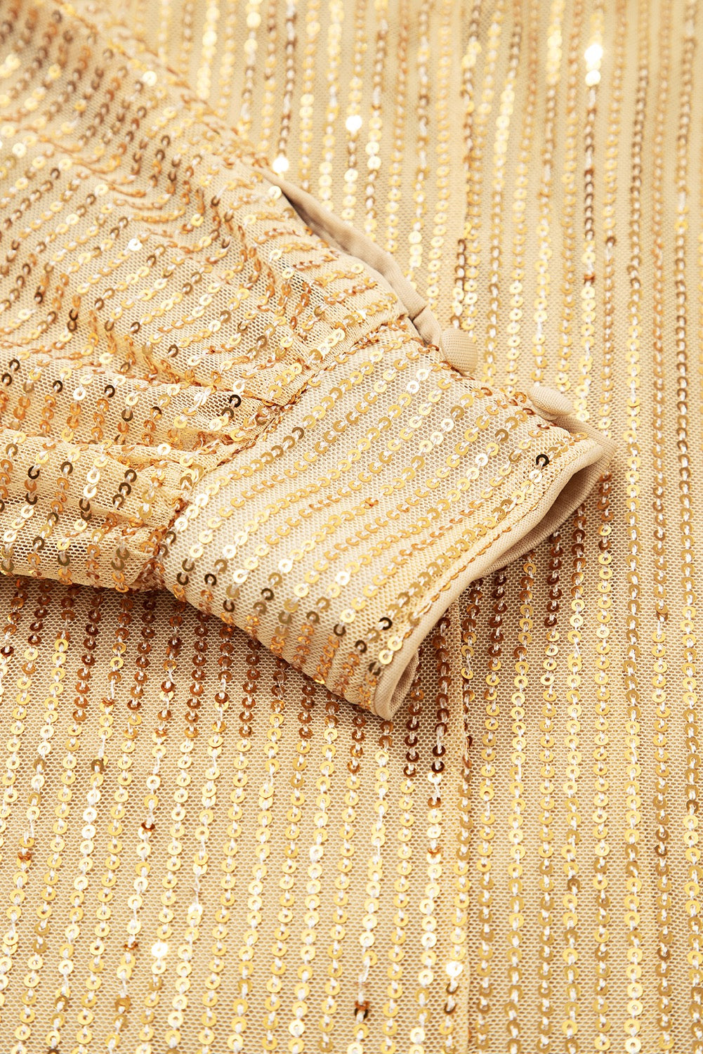 Gold Sequin Mock Neck Blouse – Long Sleeve Shimmer Top for Holidays & Special Events