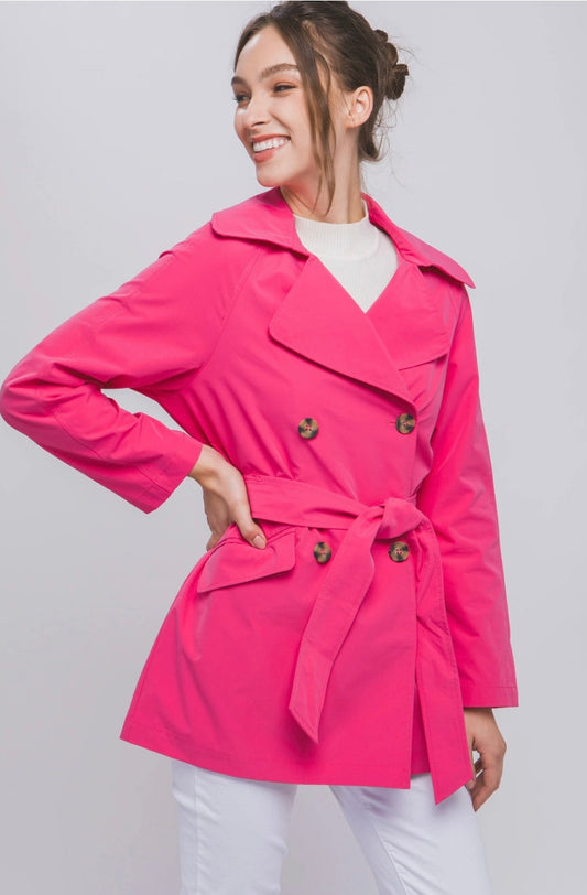 Hot Pink Belted Trench Coat Chic Women’s Outerwear
