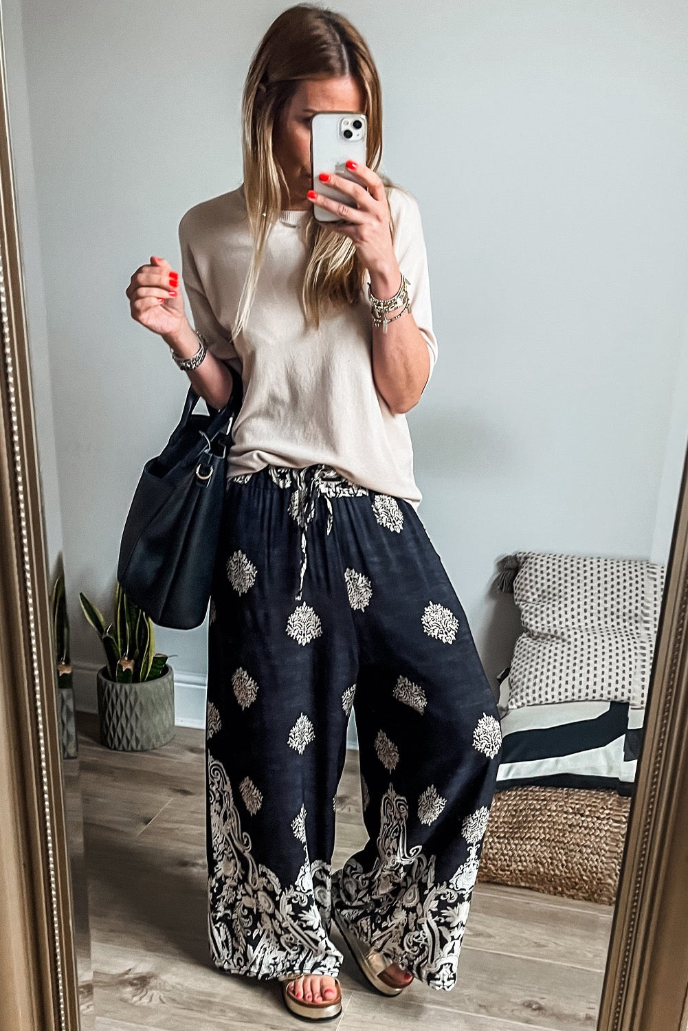 Boho Wide Leg Pants- Black/White