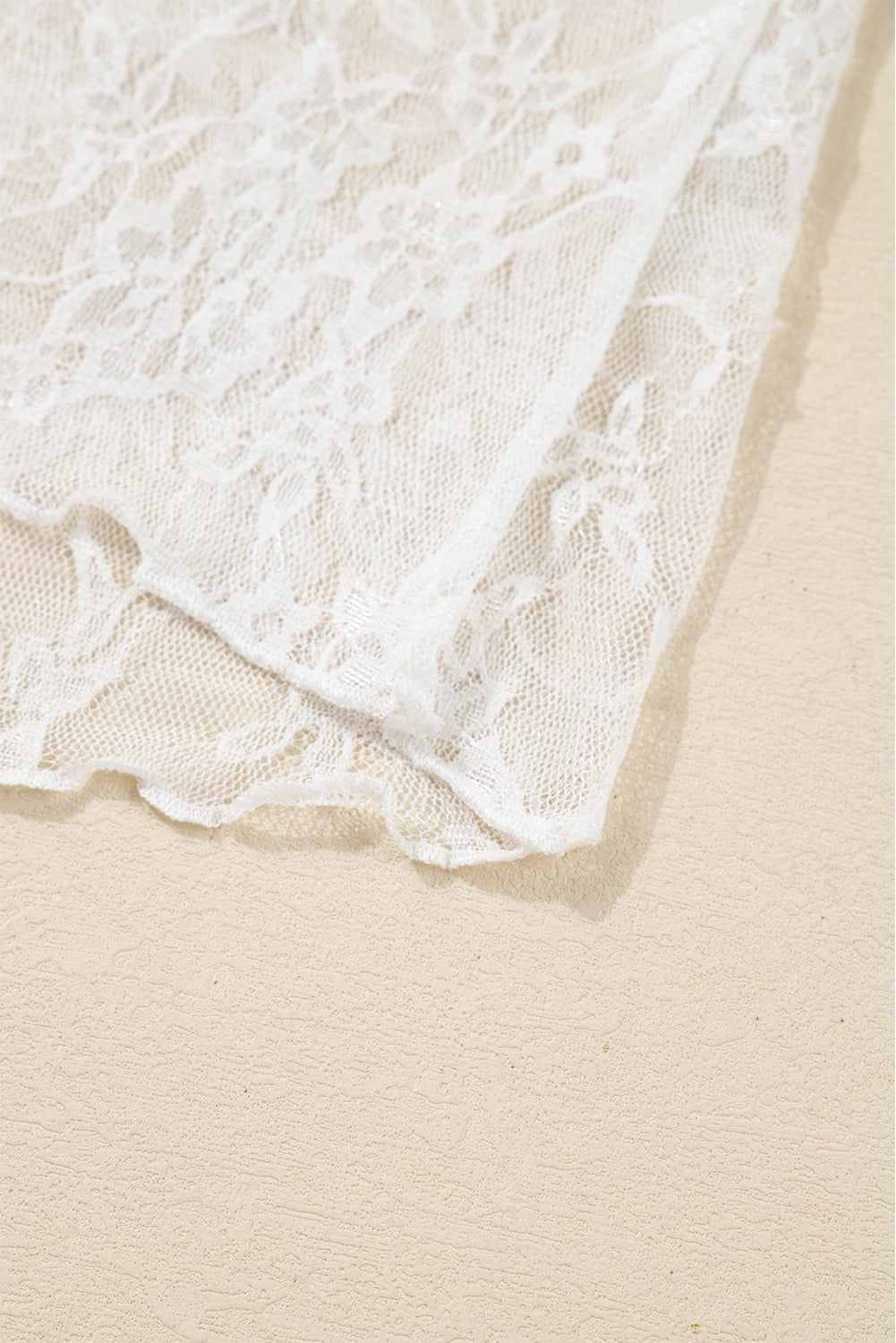 Elegant Sheer Lace Long Sleeve Top for Women – Romantic Fitted Layering Blouse in White