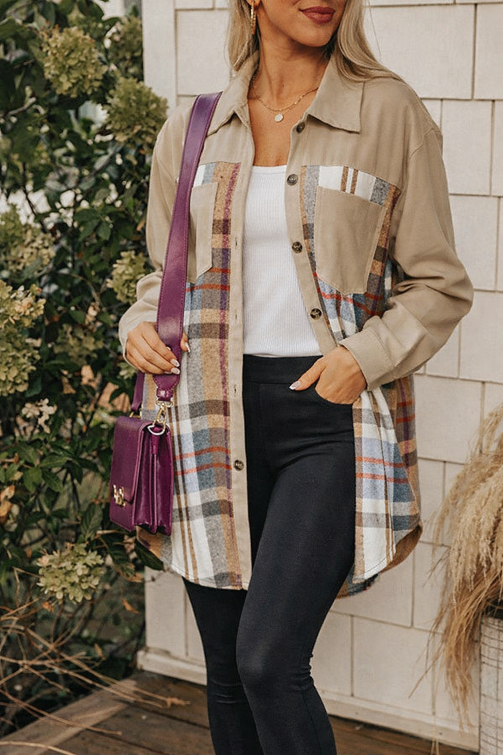 Plaid Button-Down Shirt Dress with Pockets – Long Sleeve Casual versatile Style