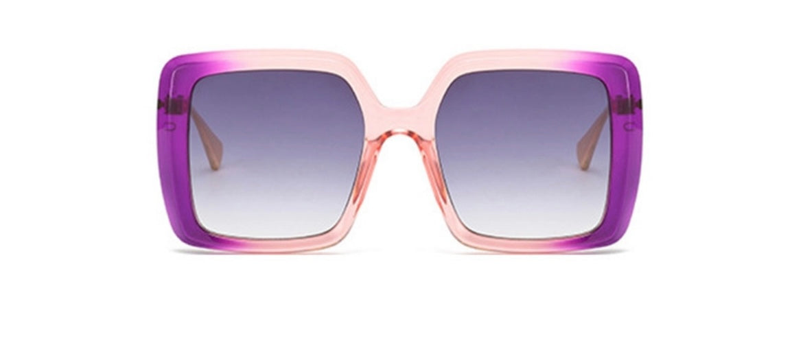 pink purple ombre frame with gold arm gray lens