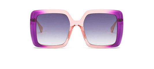 pink purple ombre frame with gold arm gray lens