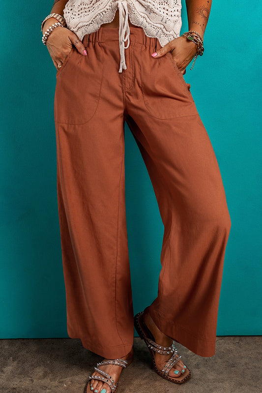 Elastic Waist Pants- Red Dehlia