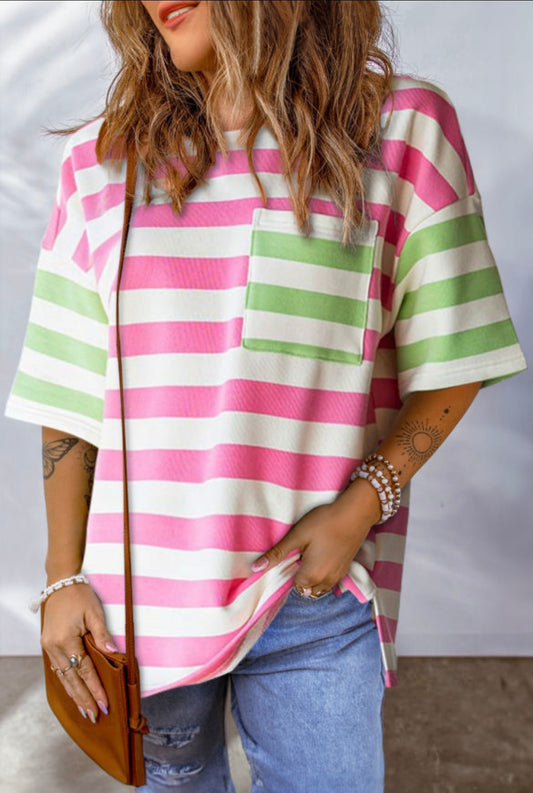 Striped Top- Pink and Green