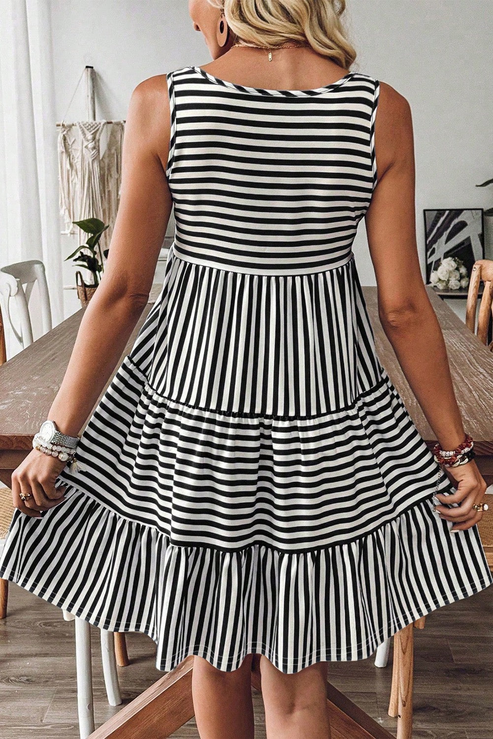 Stripe Sleeveless Dress - Black/White