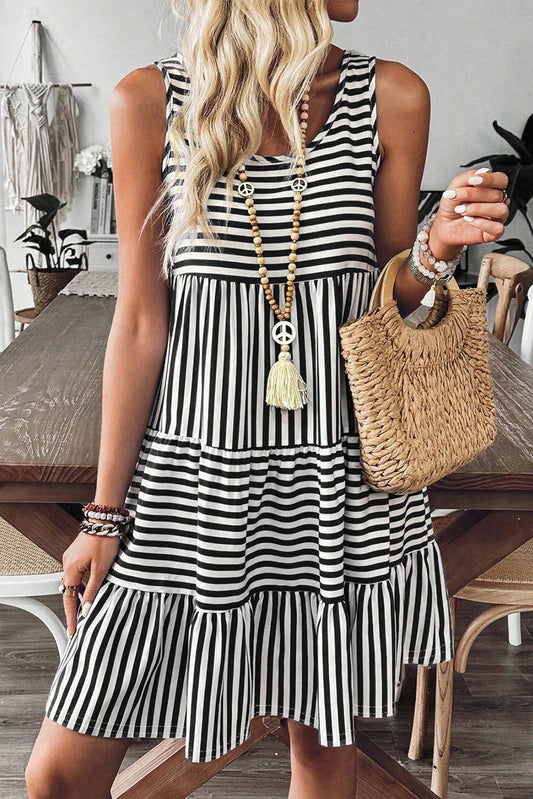 Stripe Sleeveless Dress - Black/White
