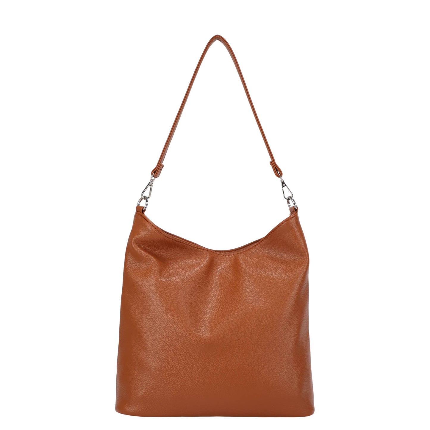 Cognac Faux Leather Slouchy Hobo Bag with Front Zipper Pockets