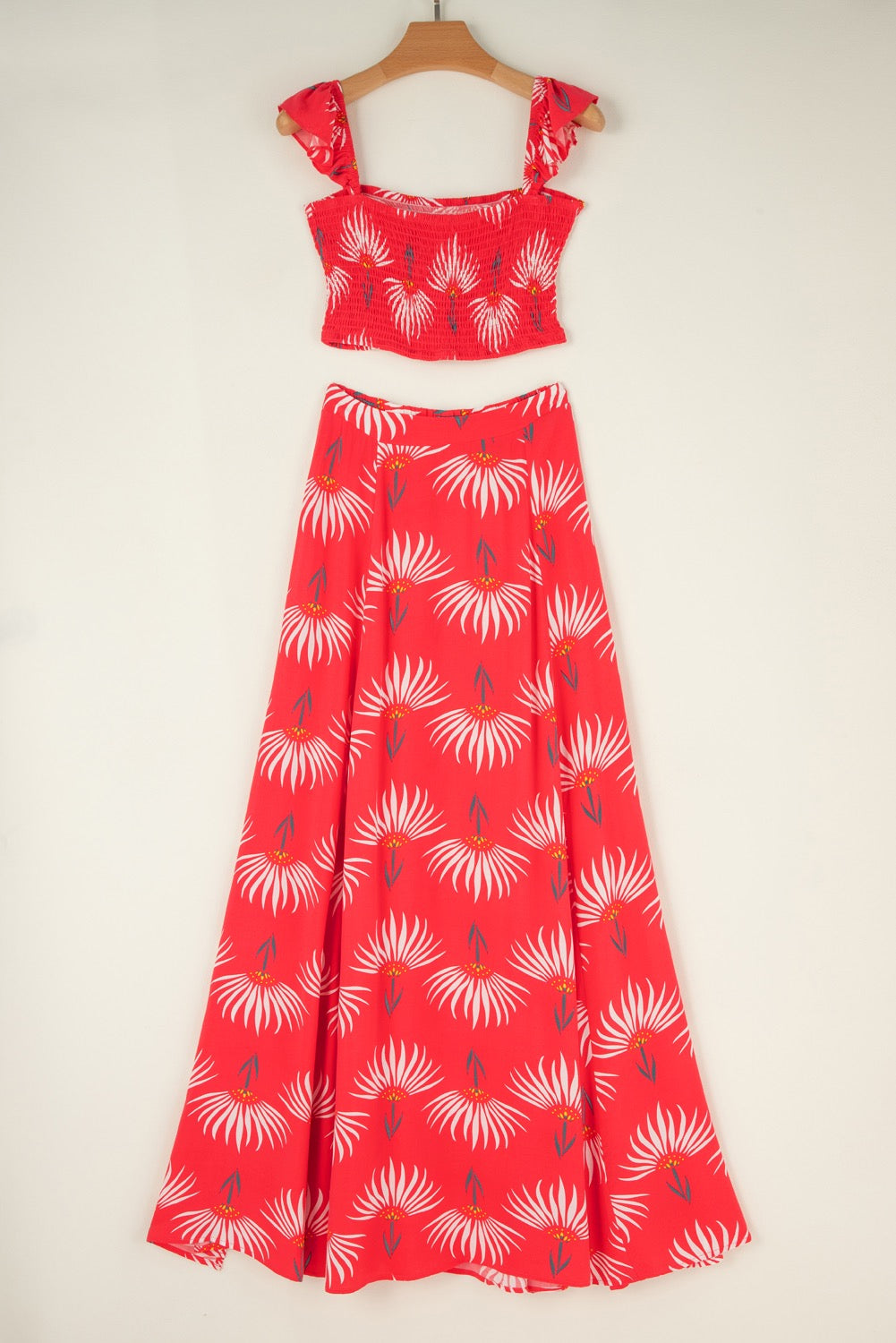Two-Piece Floral Cropped Tank and Maxi Skirt - Red