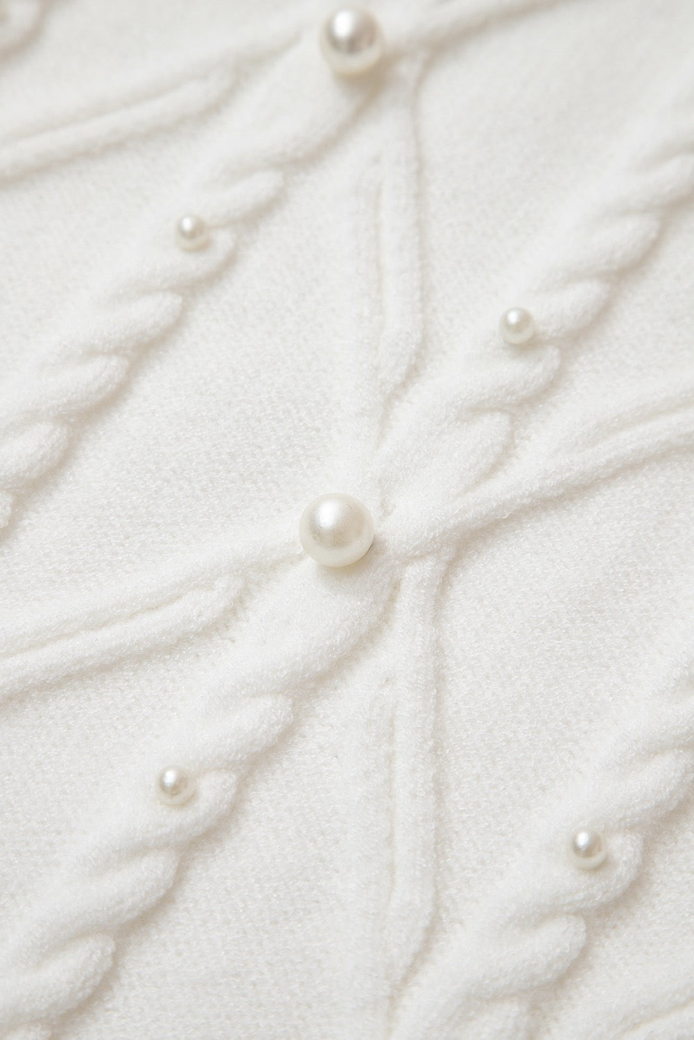 Pearl Embellished Textured Knit Sleeveless Top – White