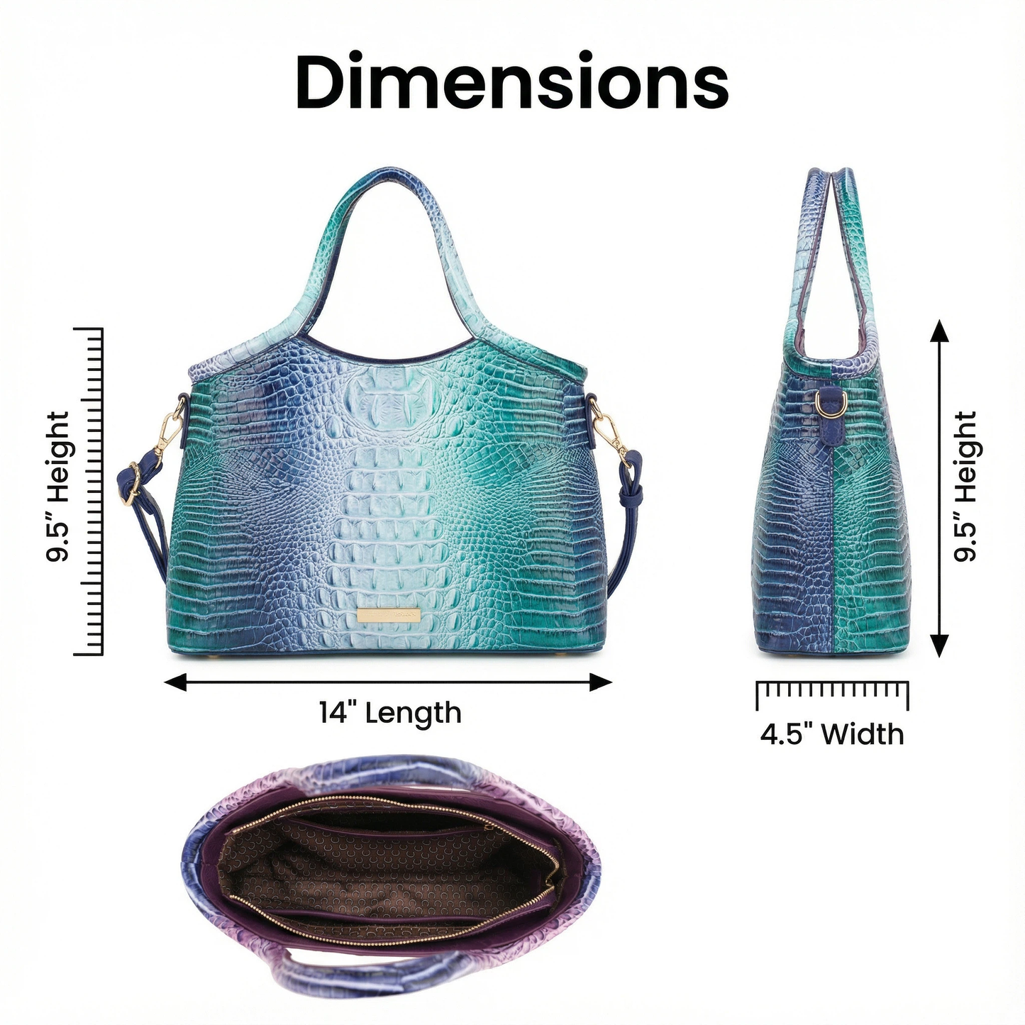 Croc Embossed Satchel Handbag Set with Matching Zip Wallet Structured Statement Purse - Blue