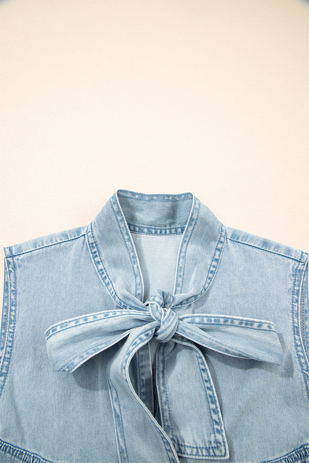 Bow Knot Denim Dress - Light Blue