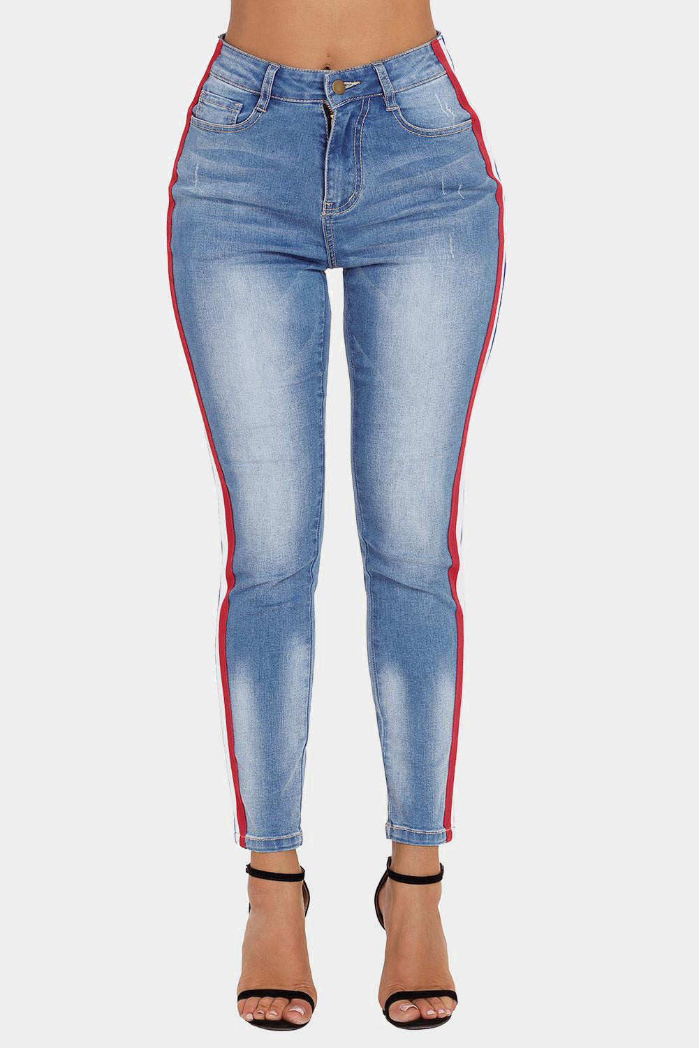 Racer stripe jeans with red, white and blue