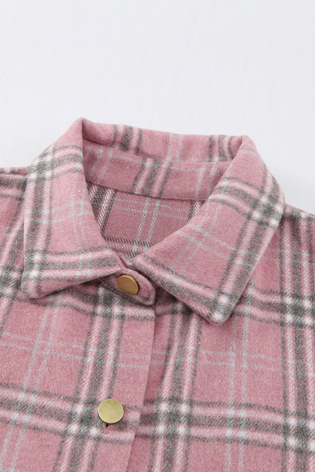 Plaid Pattern Button Shacket - Pink