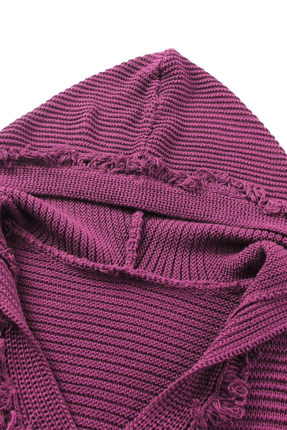 Women’s Cozy Ribbed Knit Hoodie Sweater – Frayed V-Neck Pullover in Wine Berry