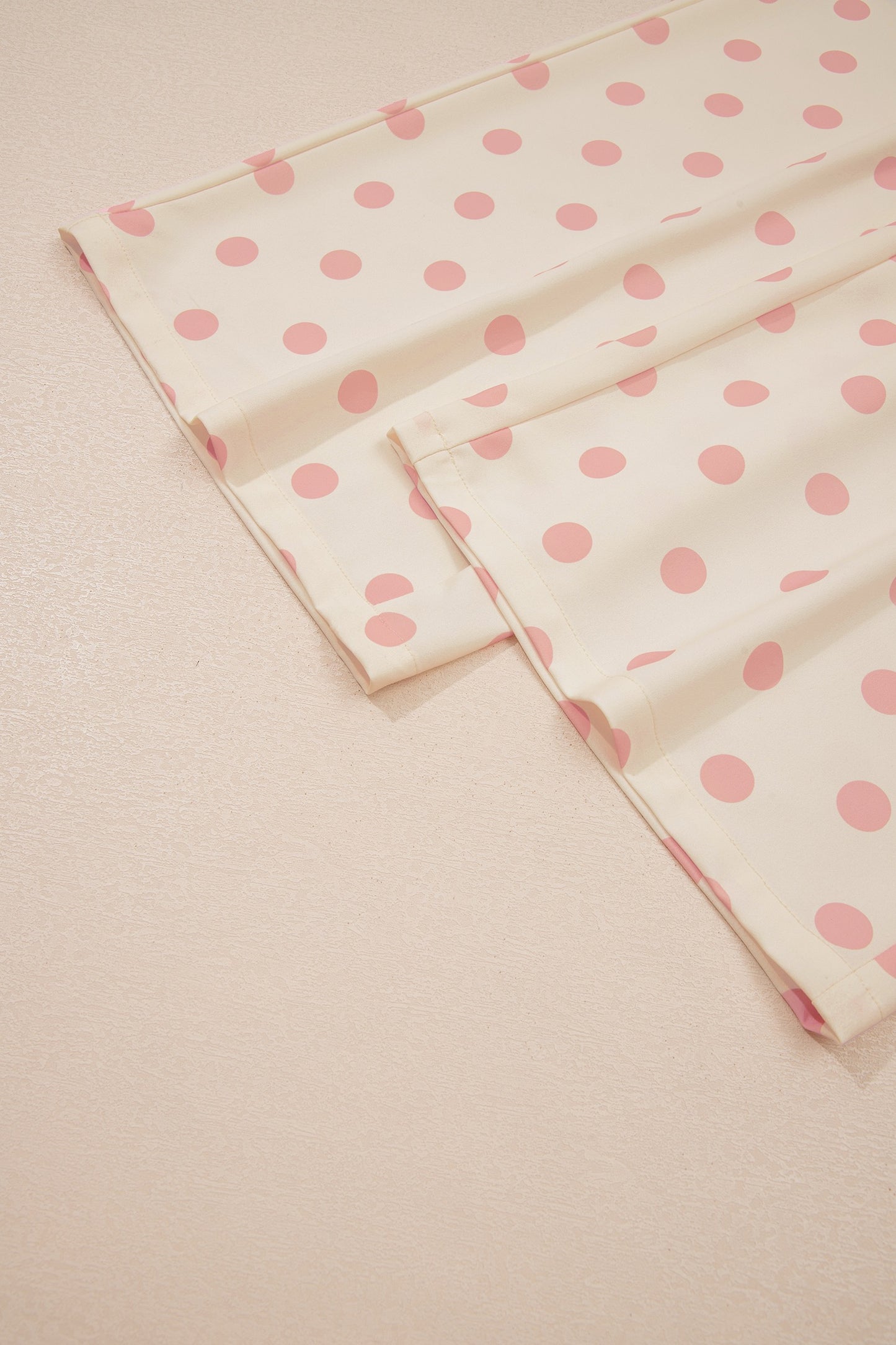 Cream & Pink Polka Dot Wide Leg Pants for Women – High Waisted Flowy Trousers with Pockets & Elastic Back Waist