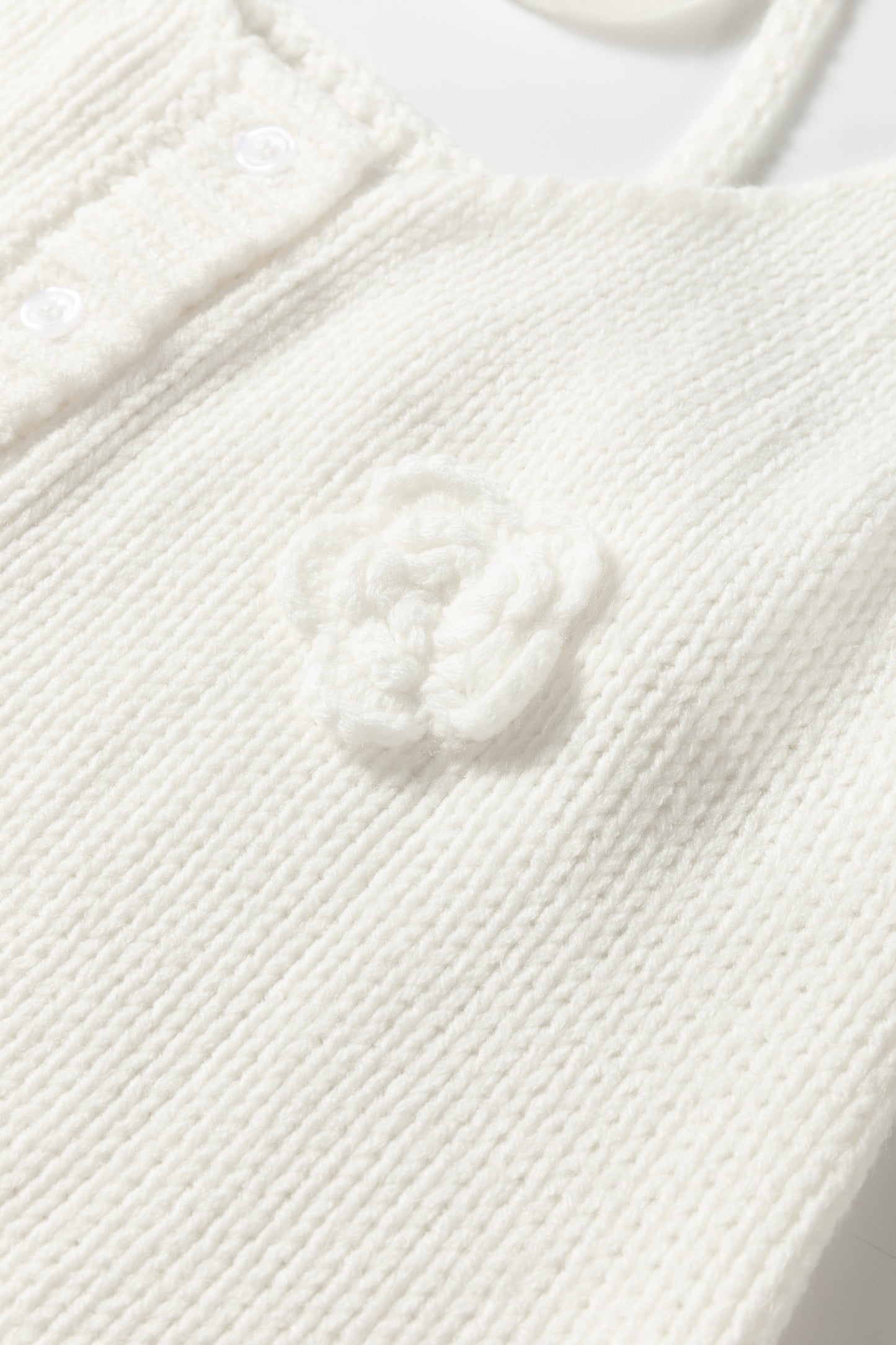 Cream Knit Floral Appliqué Button-Front Vest/ Tank Top