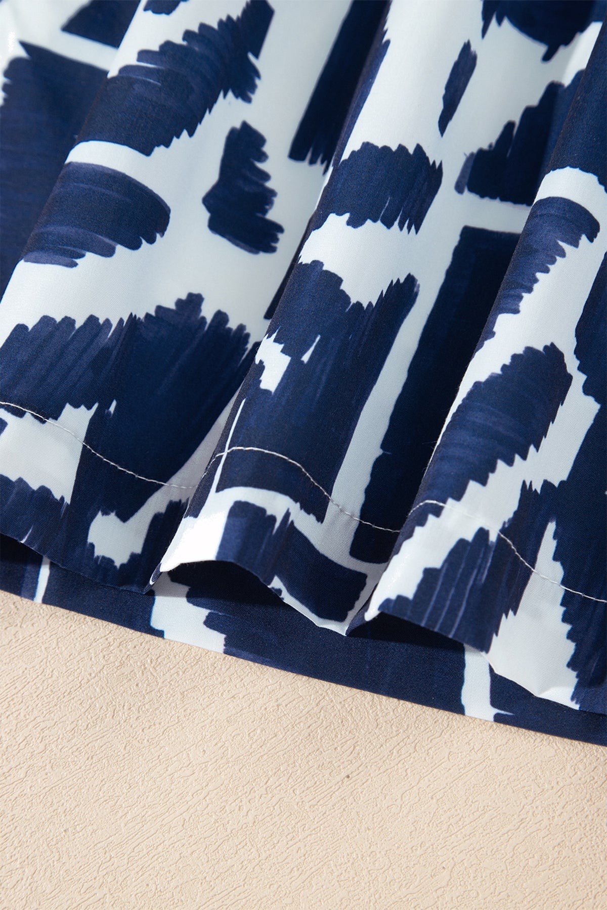 Navy & White Abstract Print Belted Zip Front Dress