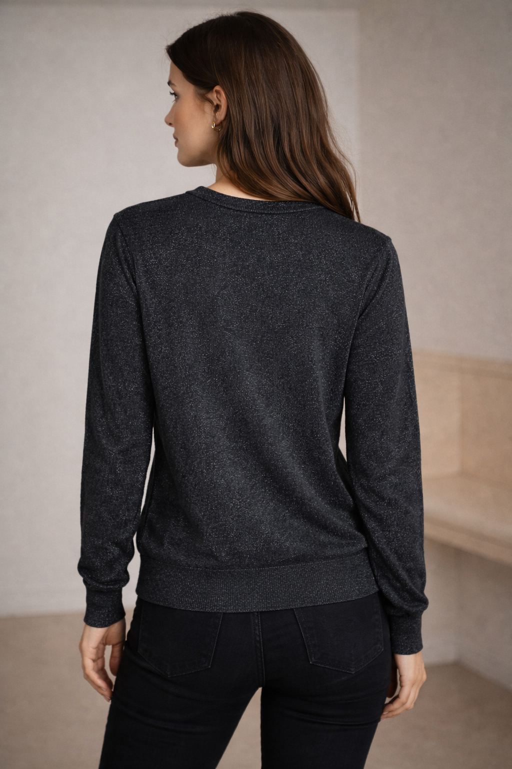 Dear Rose Black Shimmer Knit Button-Front Cardigan | Lightweight Everyday Layer
