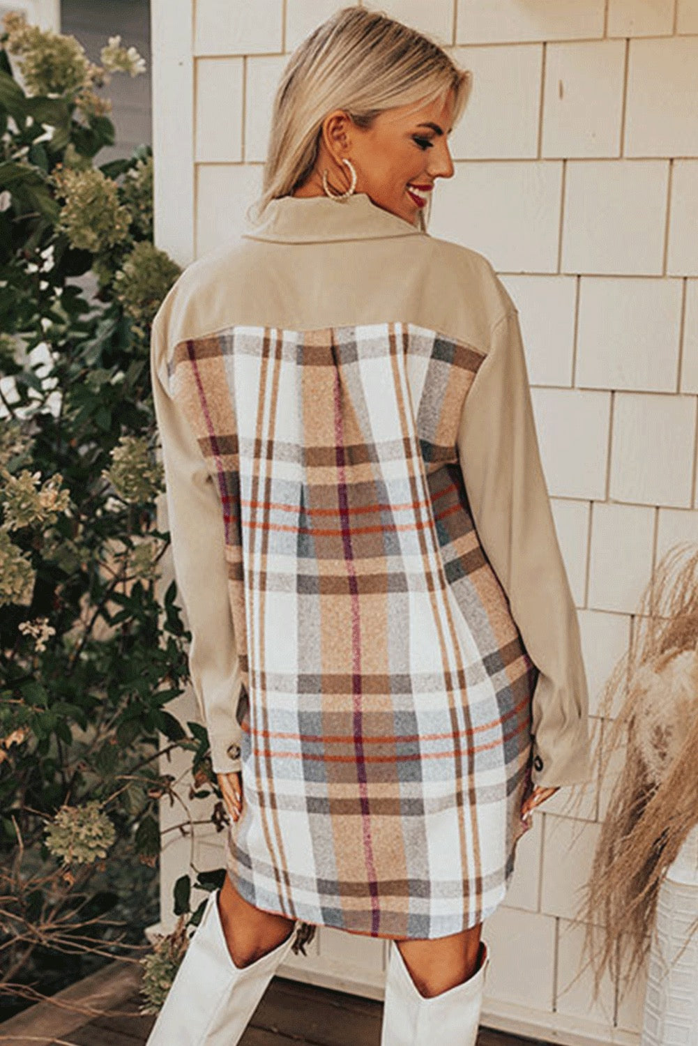 Plaid Button-Down Shirt Dress with Pockets – Long Sleeve Casual Fall Style